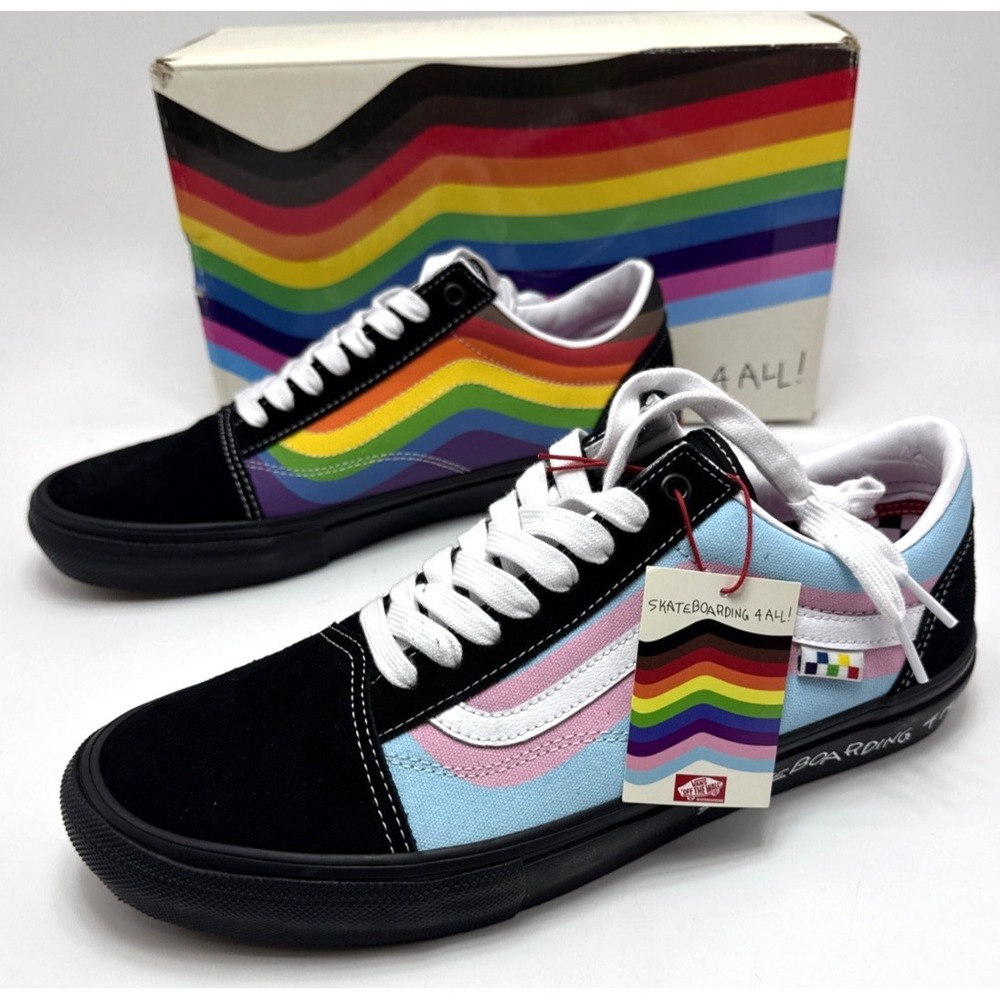 Vans Men's Skate Old Skool Pride Black Rainbow Suede Canvas Skateboarding Shoes